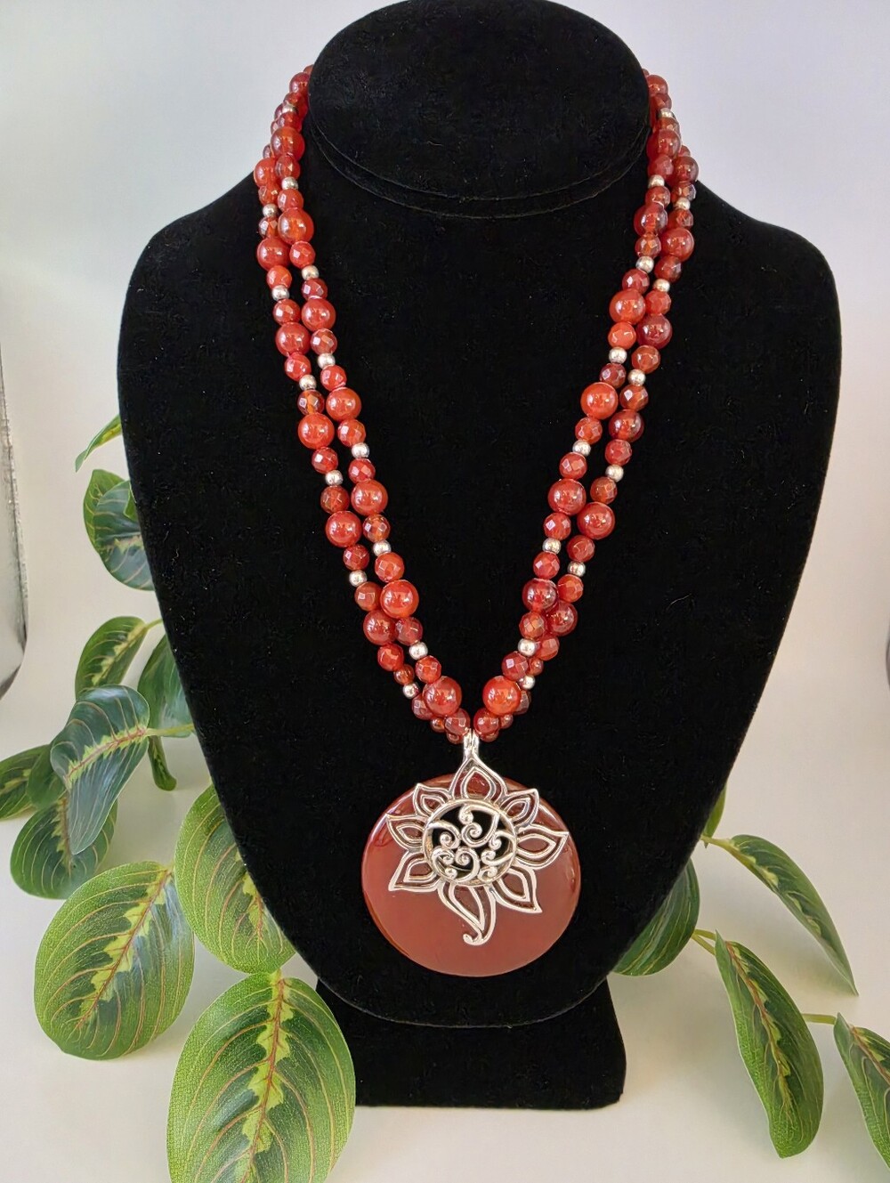 Carnelian And Sterling Silver Necklace with Scrollwork Pendant